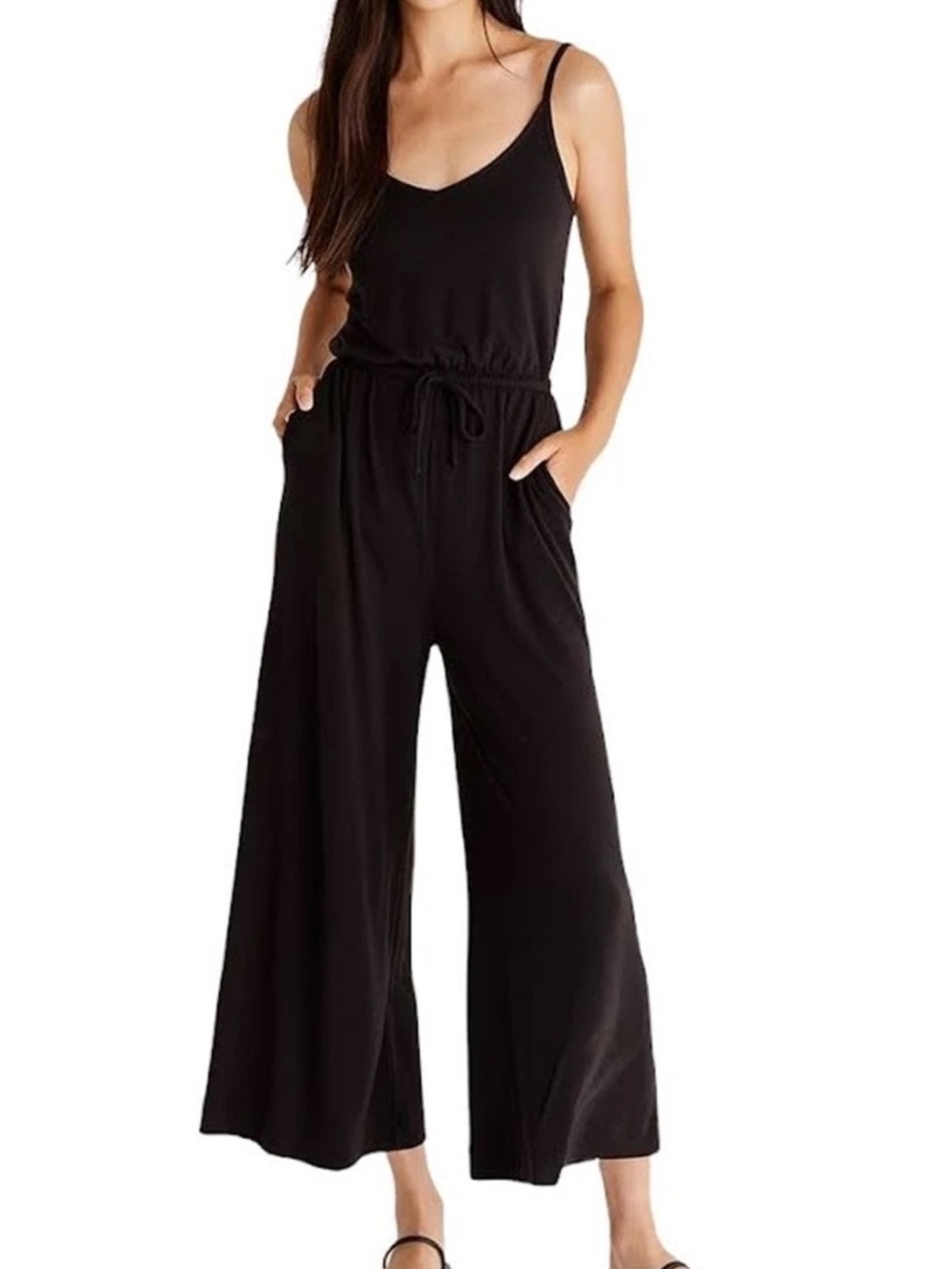 Z Supply Black Sleeveless Jumpsuit with Drawstring Waist, sz L NWT!